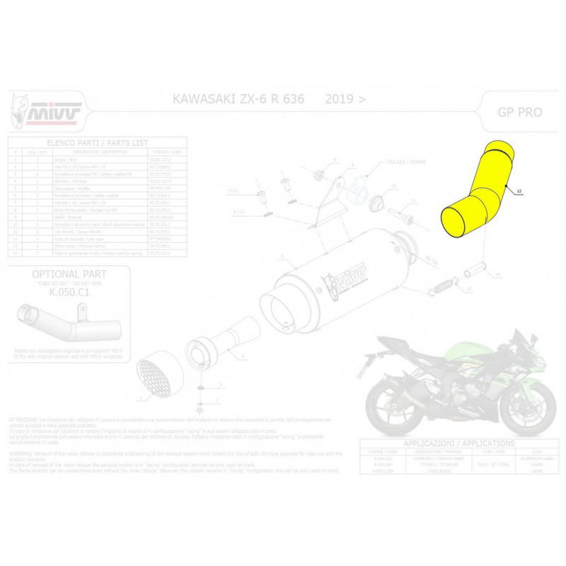 9773K050S2-MIVV verbindingsbuis voor Kawasaki ZX-6 R 636 19-