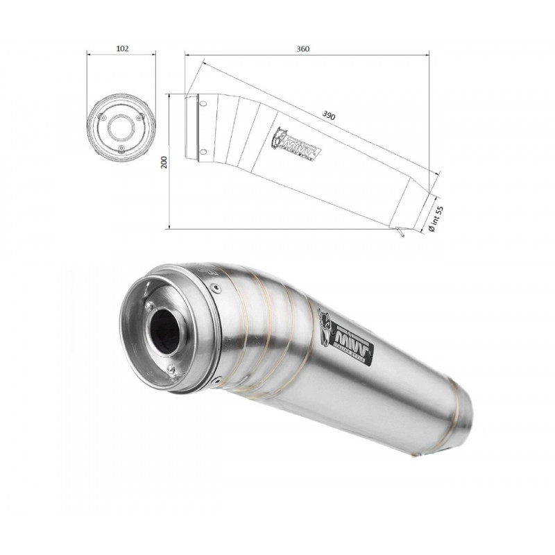 MIVV UNIVERSAL uitlaat rechts GHIBLI ST. STEEL 55mm