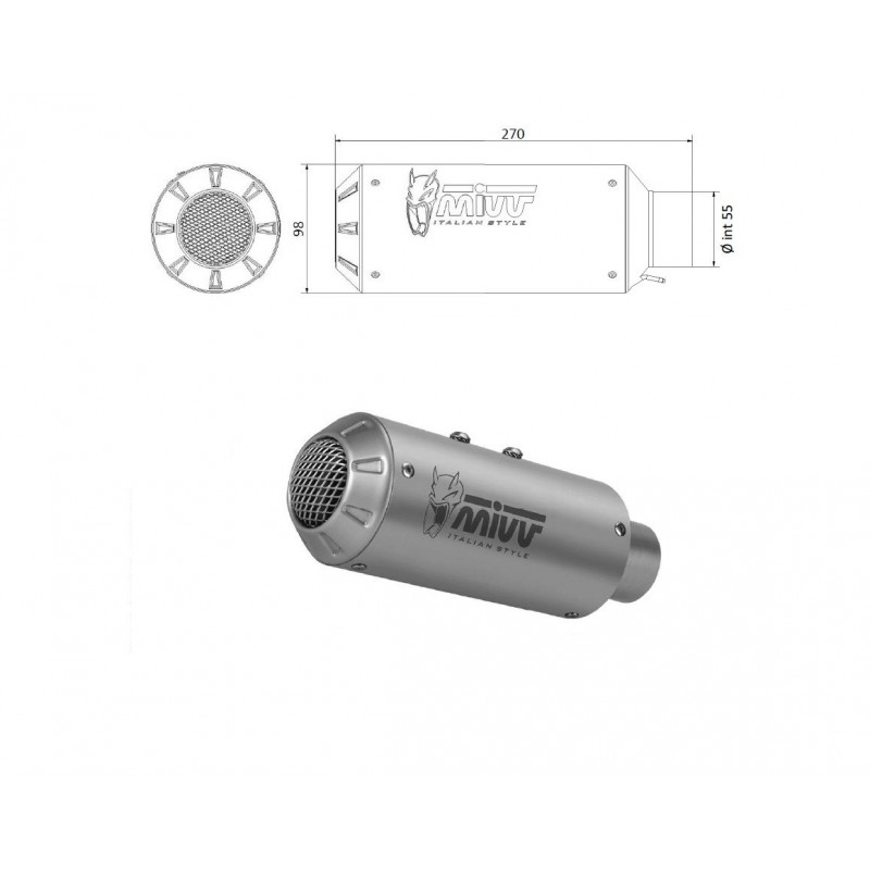 MIVV UNIVERSAL uitlaat rechts MK3 ST. STEEL 55mm