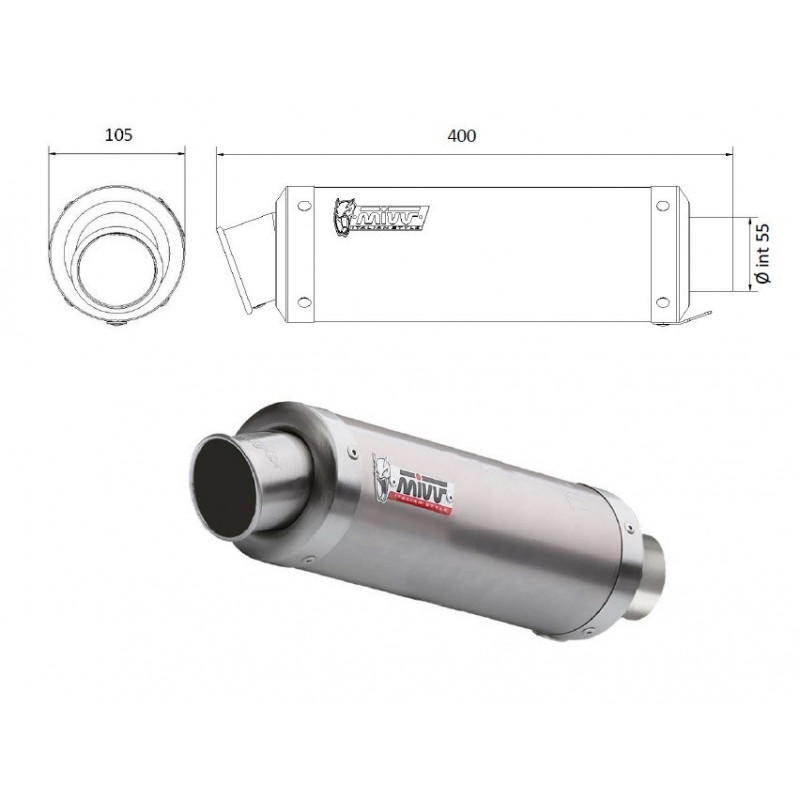 MIVV UNIVERSAL uitlaat rechts GP ST. STEEL 55mm